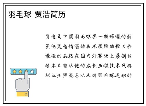 羽毛球 贾浩简历